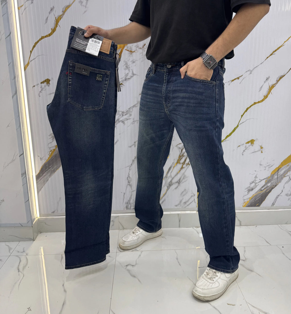 Hugo Bos s Greenish Embroidery Logo Imported Denim