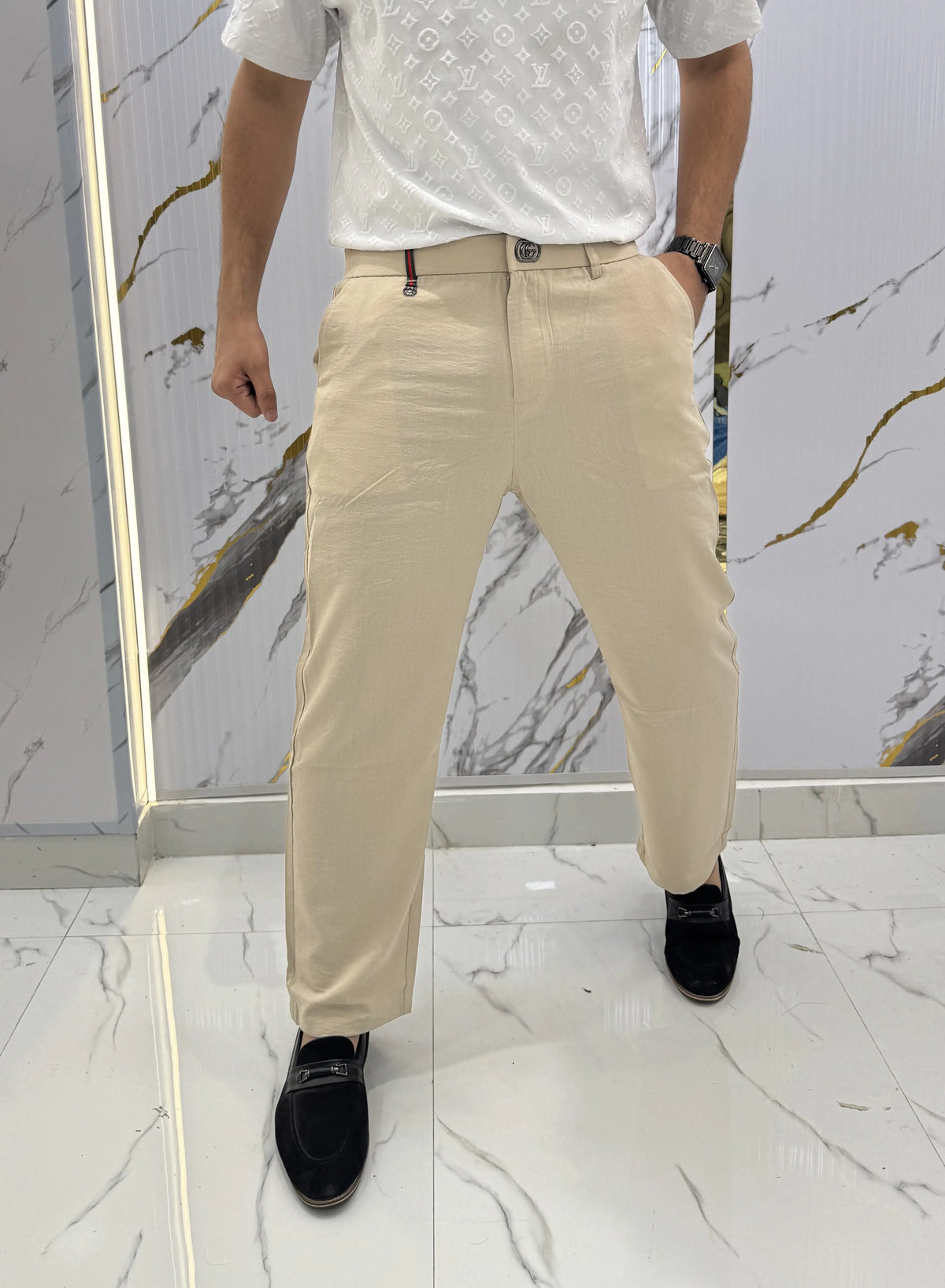 Gucc i Beige Imported Korean Trouser
