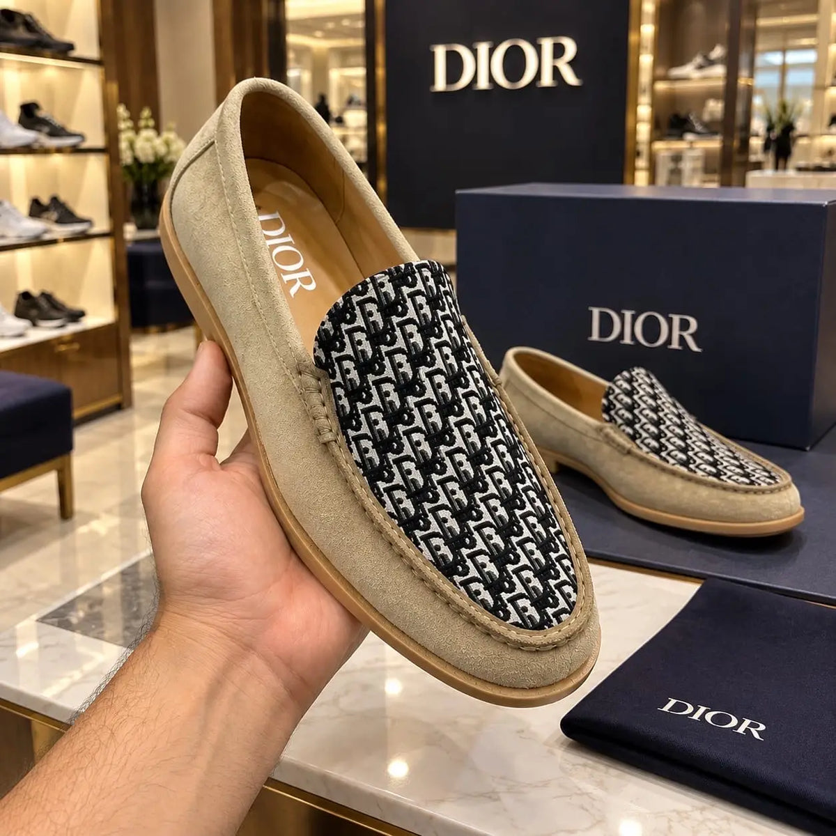 Dior_Beige Monogram Premium Formal Loafers