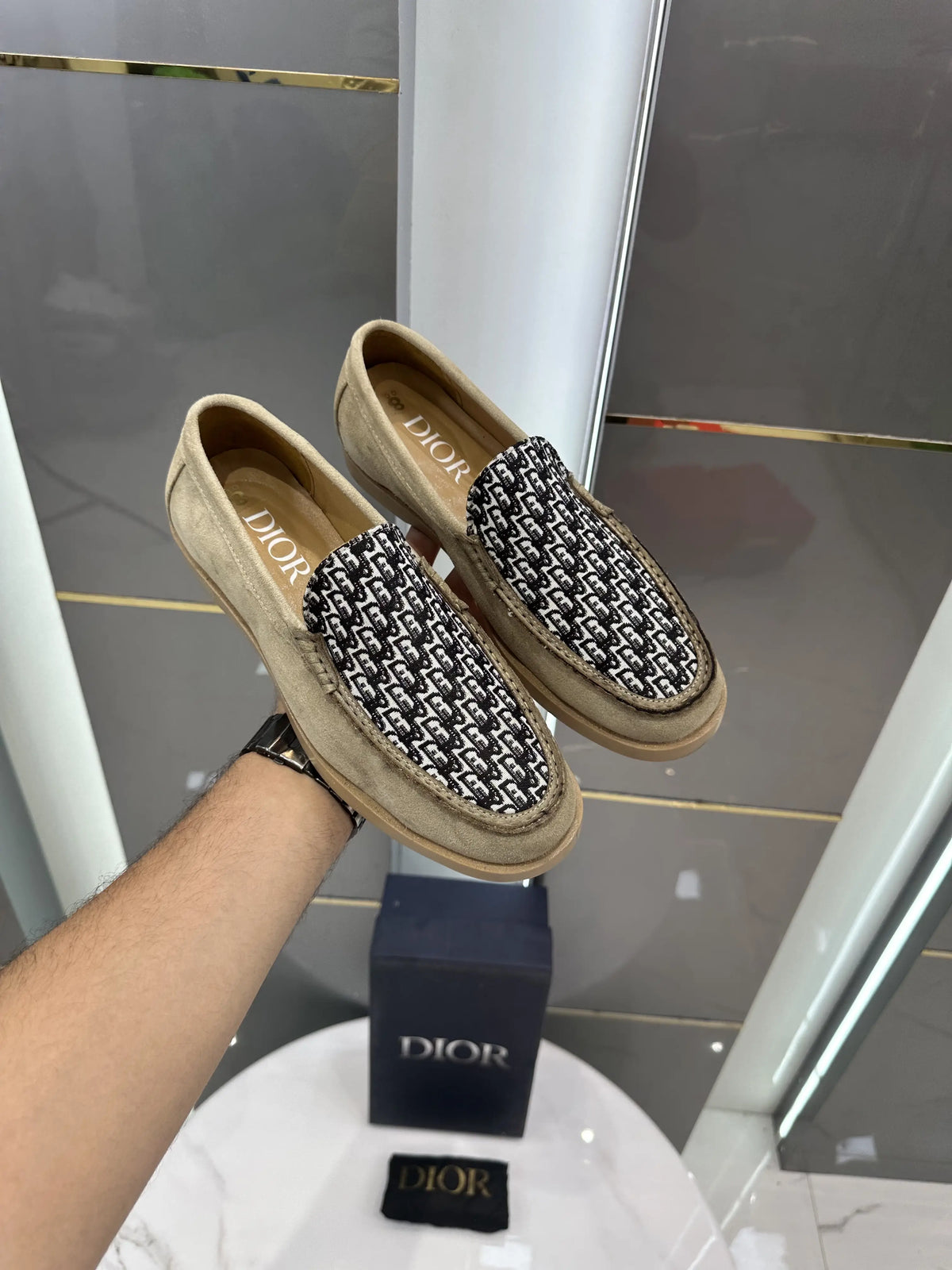 Dior_Beige Monogram Premium Formal Loafers