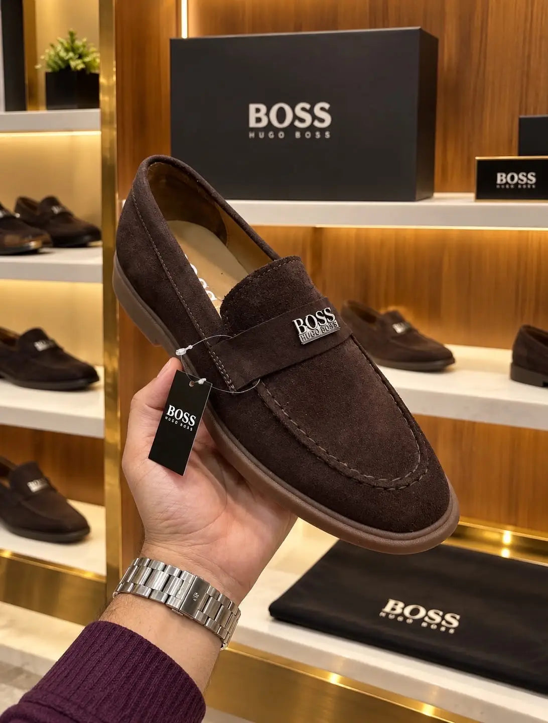 Hugo_Boss Brown Premium Suede Leather Formal Loafers