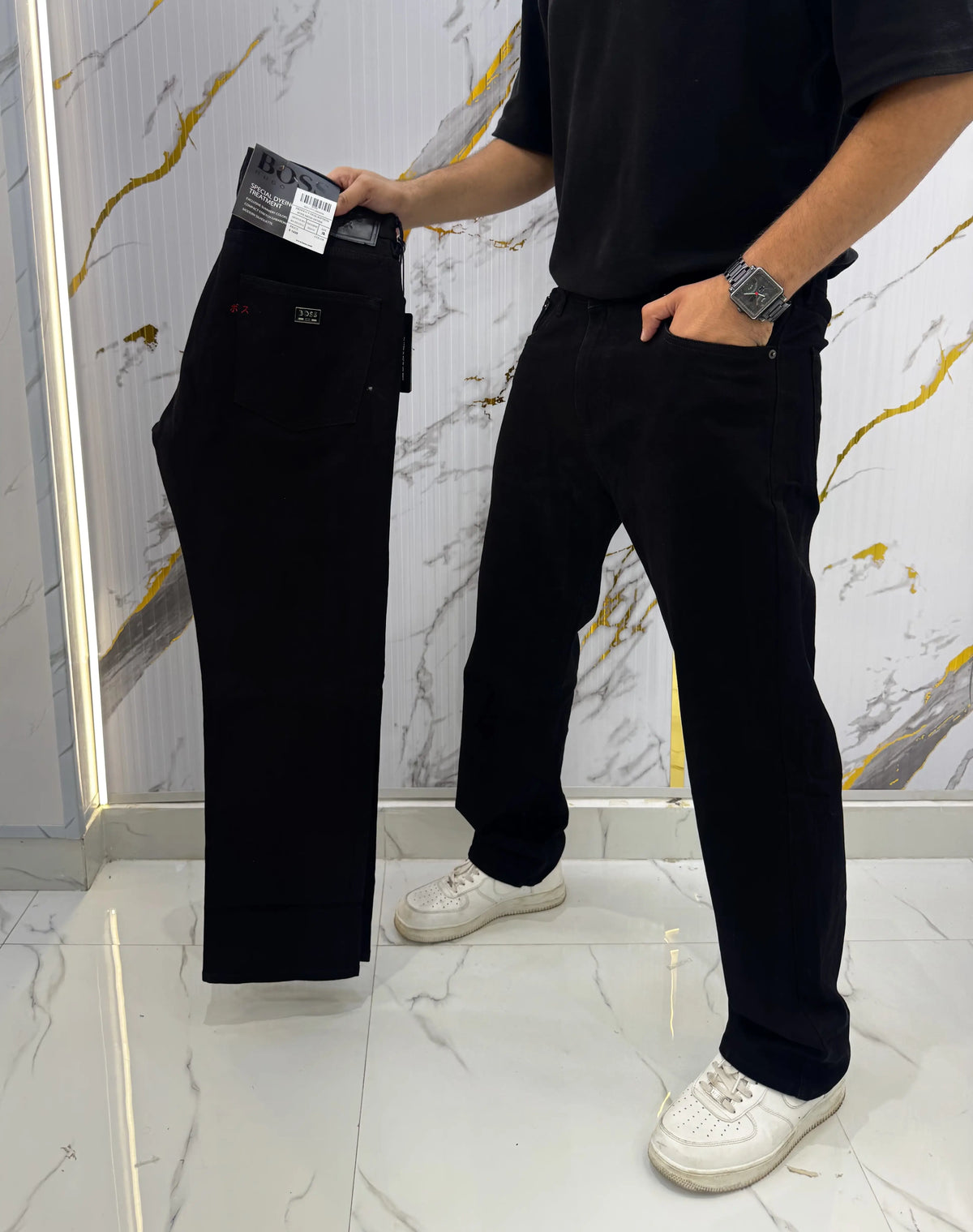 Hugo Bos s Black Embroidery Logo Imported Denim