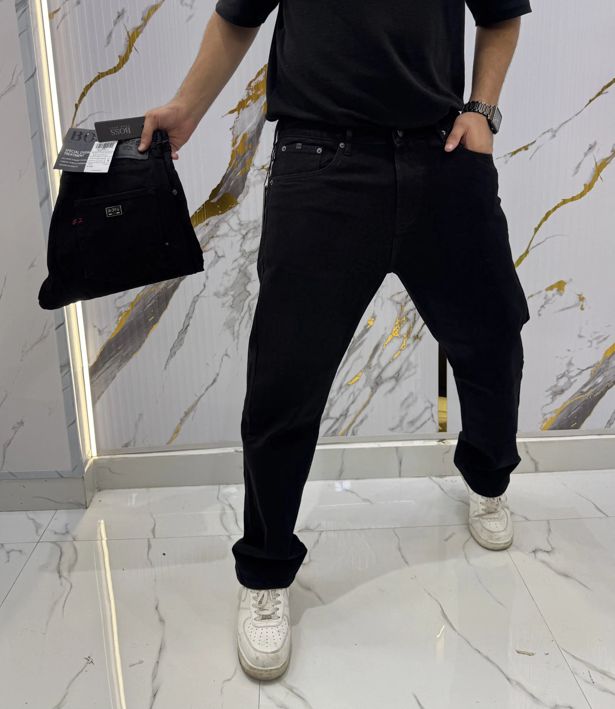 Hugo Bos s Black Embroidery Logo Imported Denim
