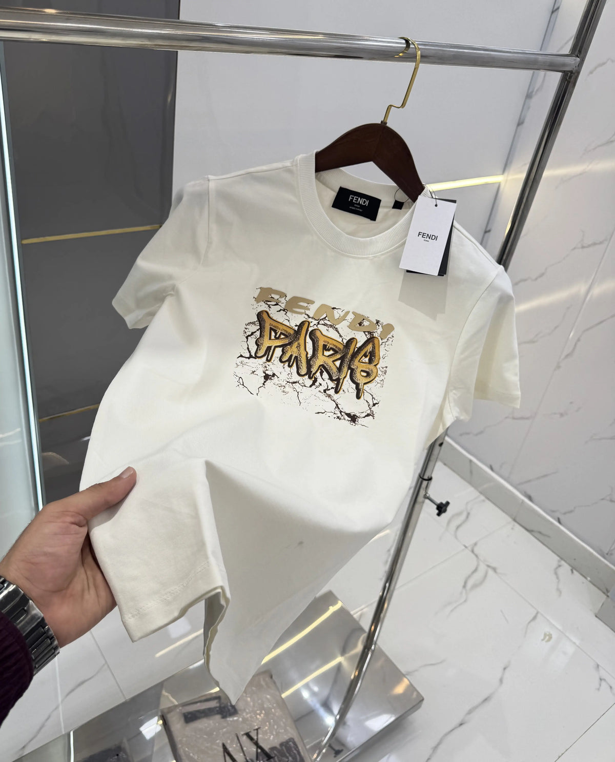 Fend i White B Logo Work Premium Polo T-shirt
