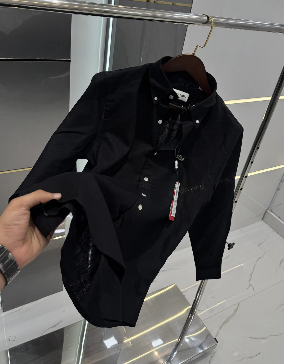 Lacost e Black Embroidery Logo Premium Linen Shirt