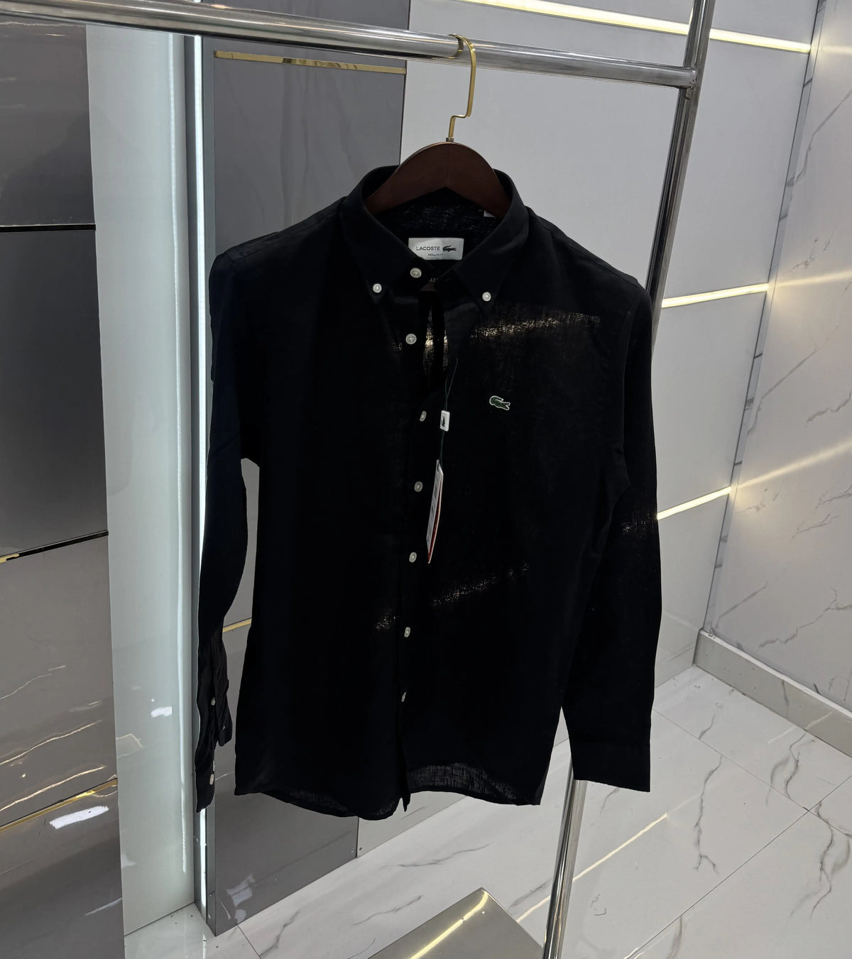 Lacost e Black Embroidery Logo Premium Linen Shirt