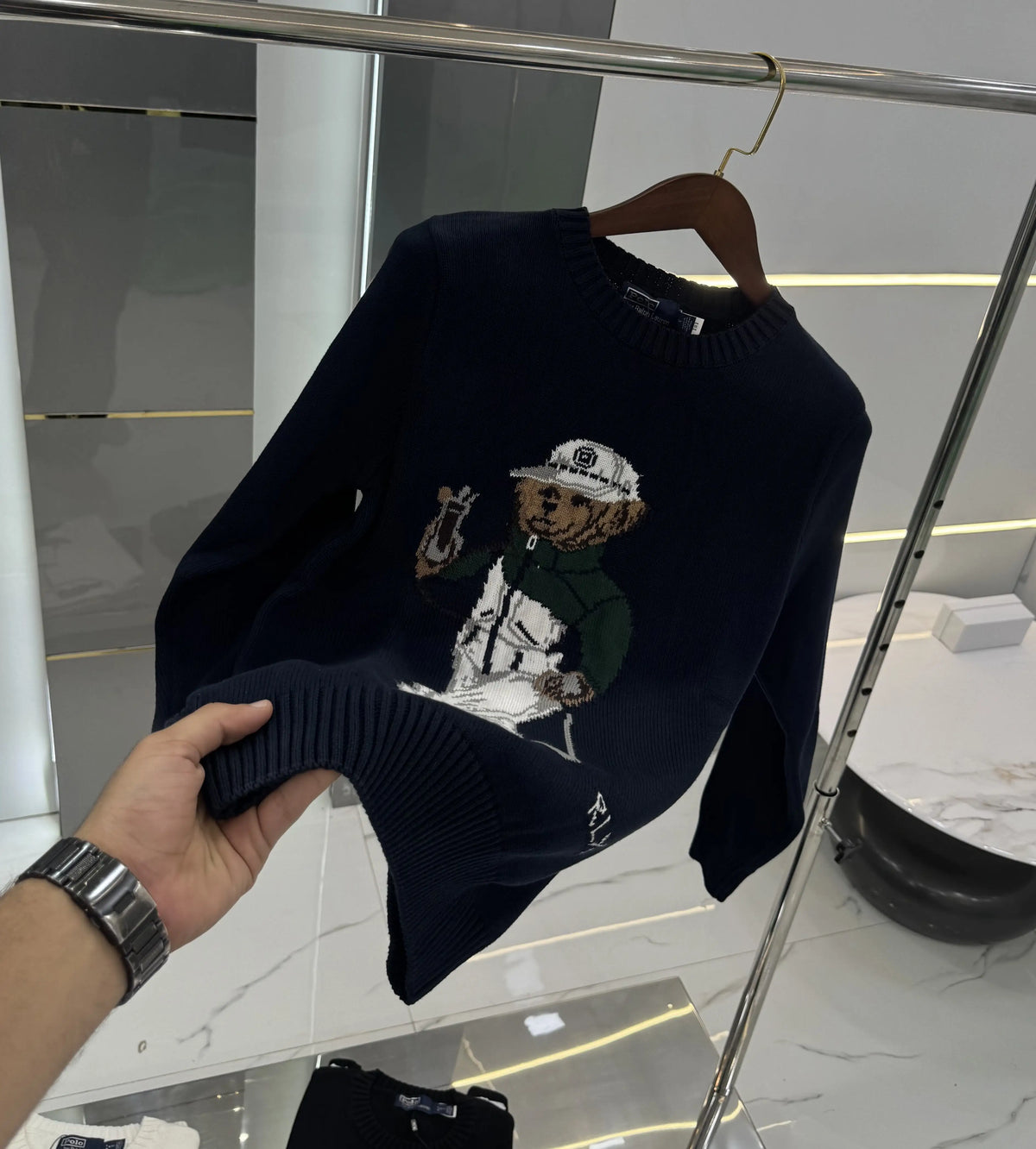 Ralph Laure n Navy Blue Golf Teddy Knitted Imported Pull Over