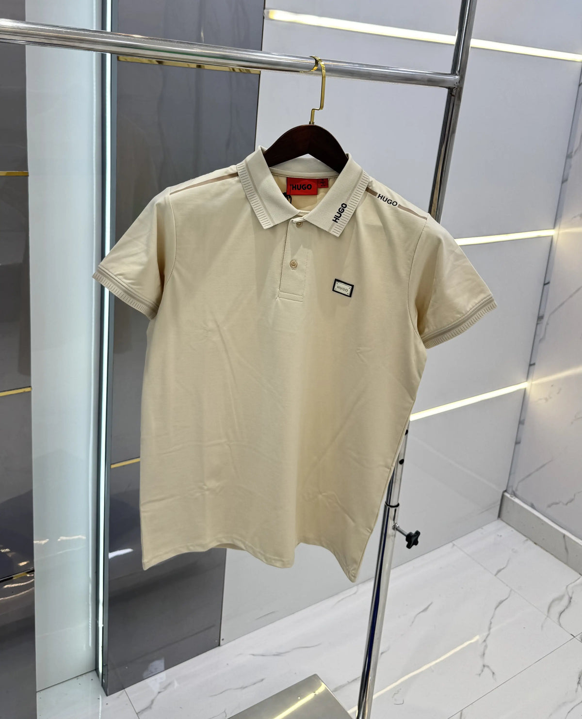 Hugo Bos s Cream Embroidery Work Premium Polo T-shirt With Box