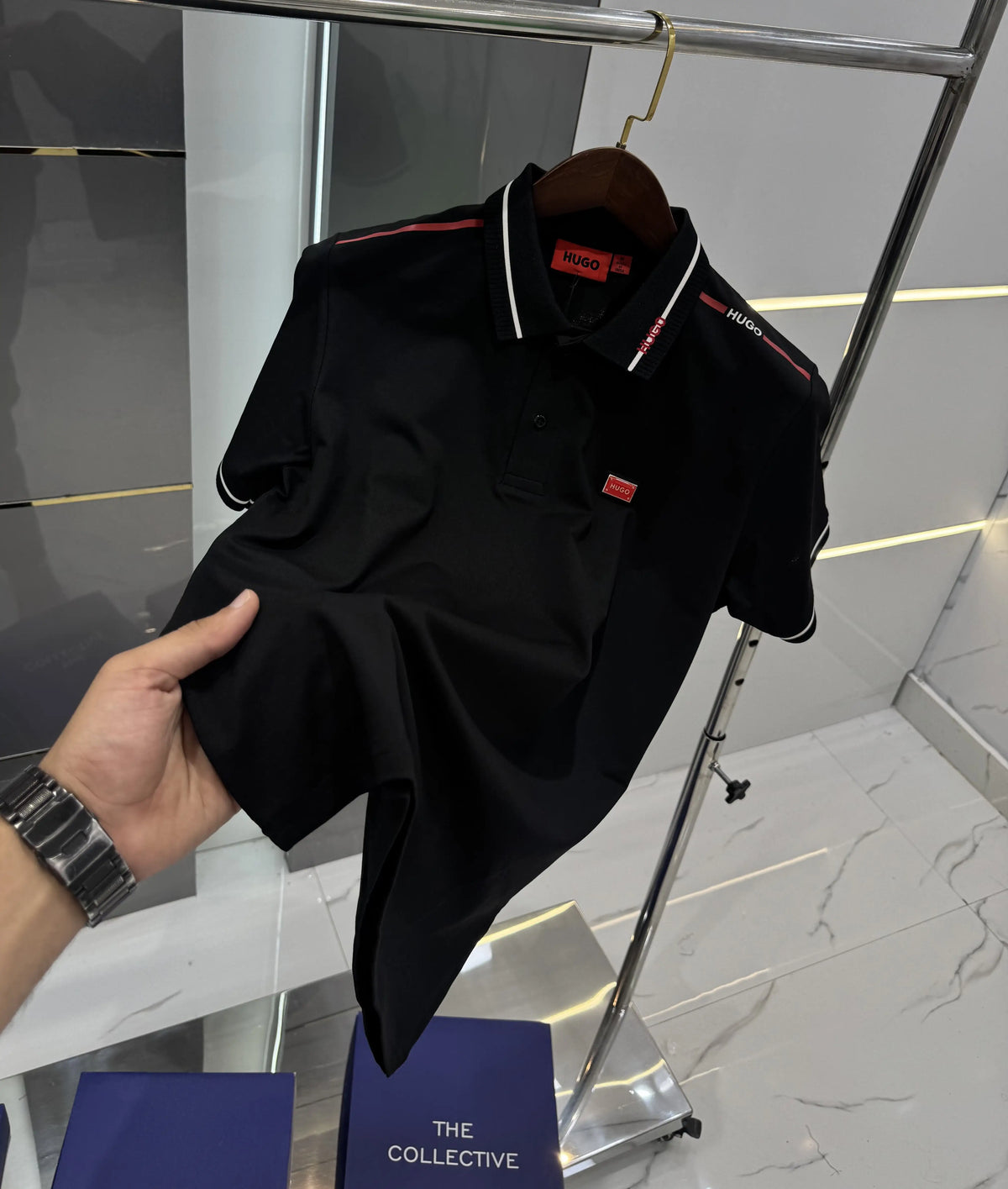Hugo Bos s Black Embroidery Work Premium Polo T-shirt With Box