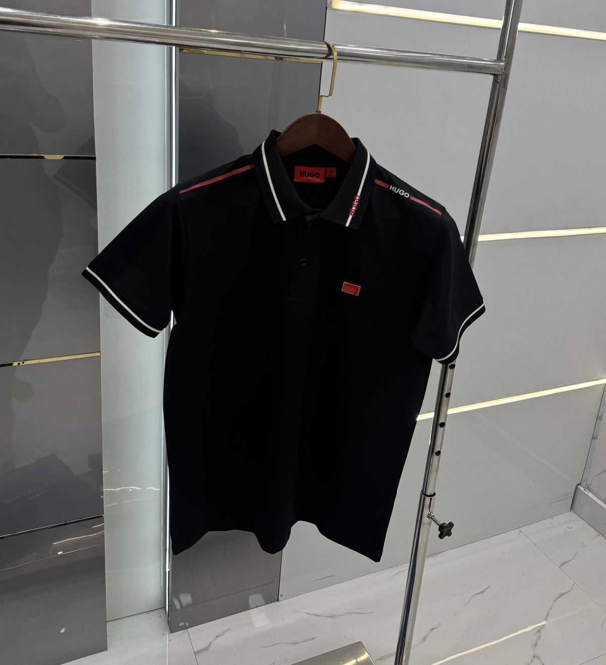 Hugo Bos s Black Embroidery Work Premium Polo T-shirt With Box