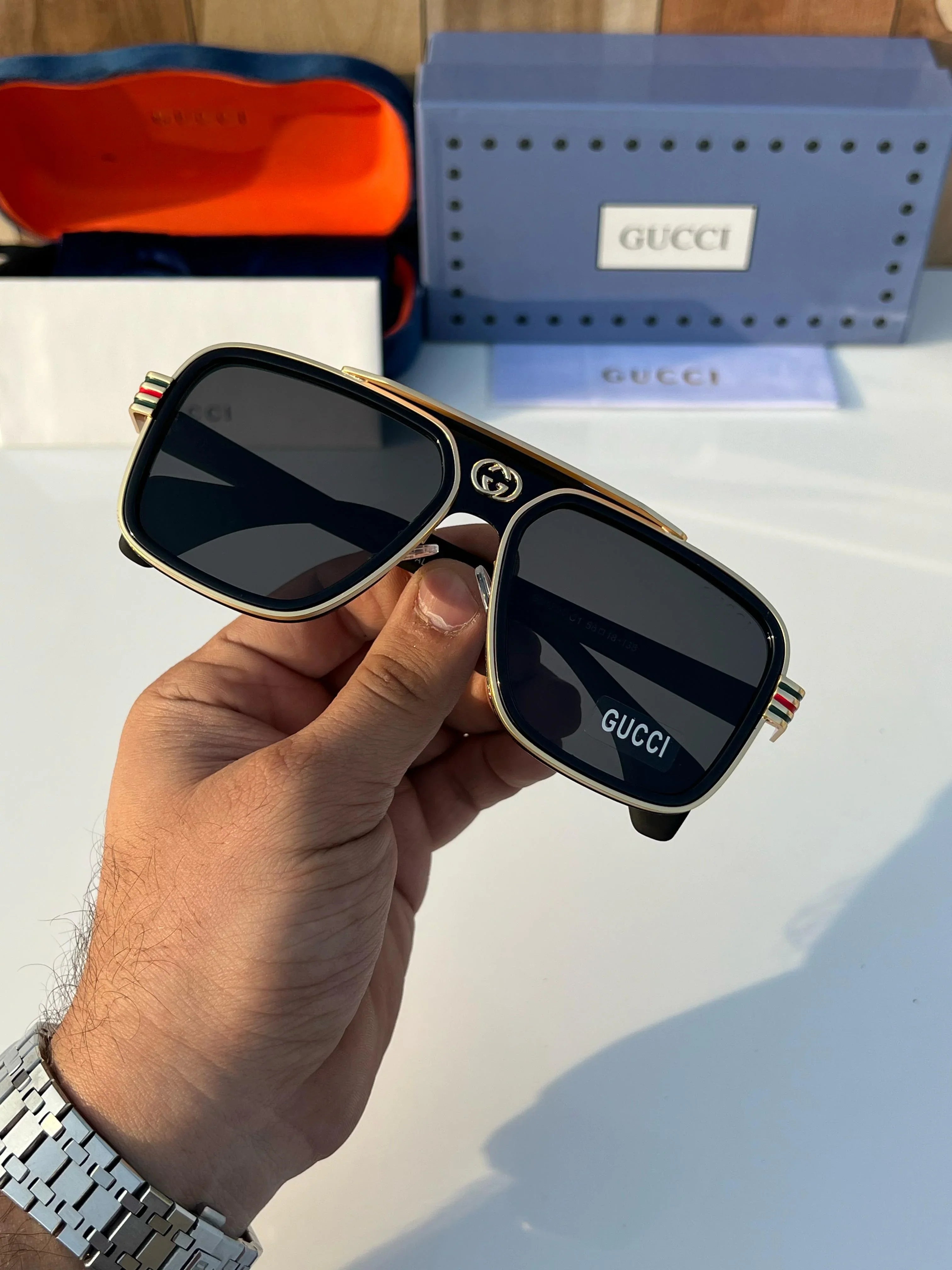 Guc_ci Black Unisex Sunglass
