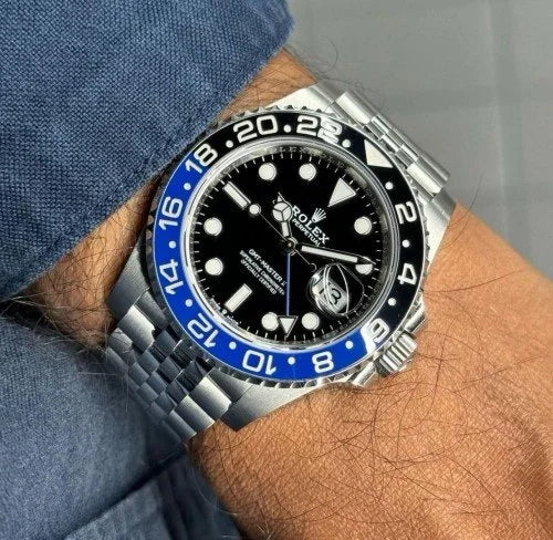 luxury Watch Gmt Master Silver Black Metal