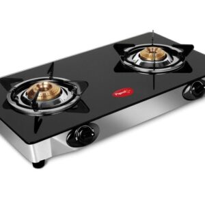 Pigeon by Stovekraft Favourite Glass Top 2 Burner Gas Stove, Manual Ignition (Black)